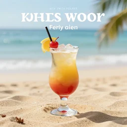 an advertisement photo of a very tasty cocktail on the beach, beautiful lighting