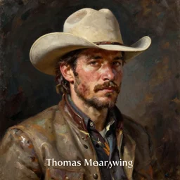 portrait of a rugged cowboy, oil on canvas, Thomas Moran, artstation
