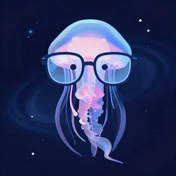 a jellyfish wearing glasses, glasses frames, artstation, vector, nebula