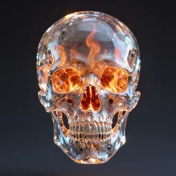 art portrait of a crystal skull with flames burning inside,8k,refraction,accurate light,realistic,by tristan eaton,Stanley Artgermm,Tom Bagshaw,Greg Rutkowski,Carne Griffiths,trending on DeviantArt,face enhance,hyper detailed,minimalist,cybernetic, android, blade runner,full of colour,