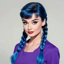 harley quinn with face looks like audrey hepburn, blue hairs, two long braids blue, no makeup, purple jacket, portrait shinkai makoto studio ghibli studio key hideaki anno sakimichan stanley artgerm lau rossdraws james jean marc simonetti elegant highly detailed digital painting artstation pixiv