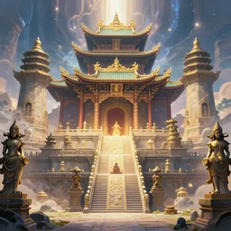 highly detailed illustration of an ancient temple filled with magical energy by edmund dulac and android jones, scans from museum collection, opical illusion, mind blowing, strange