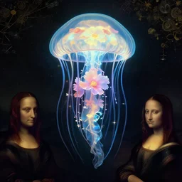 The luminous oracle of the floral jellyfish, italian futurism, Dan Mumford, da vinci, Josan Gonzalez
