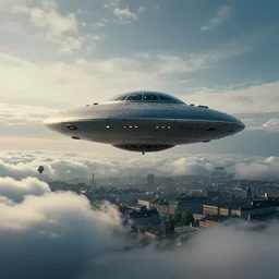 a flying saucer over copenhagen. dramatic lighting. beautiful scenery. cloudscape. aliens. filmic. vfx. ryan church, dough chiang.