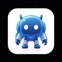 Icon for a robot waifu discord app, neon, detailed, black background