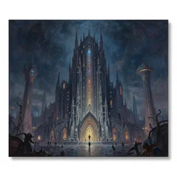 a majestic colossal cybergothic amusement park at night in 2 4 th century, by malika favre, by thomas danthony, by ranganath krishnamani, by james gilleard, by ian mcque, by abbey lossing, by paul thurlby, trending on artstation, oil on canvas, hd, sharp, detailed,