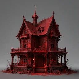 a red dark haunted house, intricate details, by greg rutowski, 8 k, octane render, high resolution