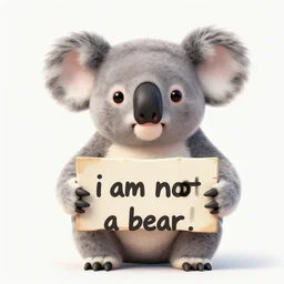 a koala bear holding a sign that says i am not a bear! trending on art station.