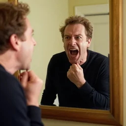 larry david screaming at himself on the mirror