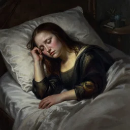digital painting of an anxious sleepless beautiful girl on bed having a nightmare, by leonardo da vinci
