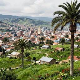 city of armenia quindio landscape, with wax palms and small houses, concept art for a dark souls game, concept art, 4 k, video game art, trending on artstation