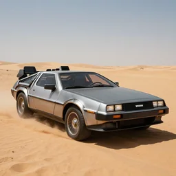 armored military Delorean in the sahara desert , concept art, cinematic, trending on artstation