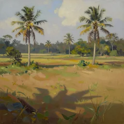 sri lankan landscape, volumetric lighting and shadows, concept art, realistic oil painting by alex grey