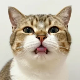 photo of a cat with a giant pair of lips ready for kissing, mwah