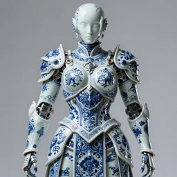 porcelain cyborg armor, Chinese Blue and white porcelain 24th century, diffuse lighting, fantasy, intricate, elegant, highly detailed, lifelike, photorealistic, digital painting, artstation, illustration, concept art, smooth, sharp focus, art by John Collier and Albert Aublet and Krenz Cushart and Artem Demura and Alphonse Mucha