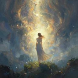 everything is a dream, abstract, masterpiece, beautiful, magical, epic environment, fantasy landscape, girl, love, divine, thought provoking, highly detailed, atmospheric light, unique, artstation, art by wenjun lin and artem chebokha and alena aenami and ian llanas