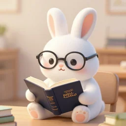 cute bunny wearing glasses while reading the bible