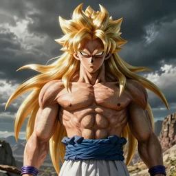 broly with long blond hair drawn by leyendecker