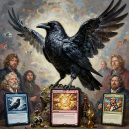 a hyper realistic painting of a giant beautiful magical raven perched in the center, magic the gathering, dishonored 2, painted by highly detailed by peter mohrbacher, wayne barlowe, boris vallejo, paolo eleuteri serpieri, greg rutkowski, vasnetsov, mucha, masterpiece, 4 k, 8 k, beautiful lighting, epic