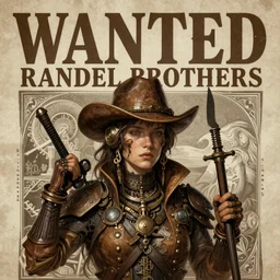 solarpunk steampunk spaghetti western wanted poster, header wanted  RANDEL BROTHERS dead or alive, fantasy, intricate, elegant, highly detailed, digital painting, artstation, concept art, smooth, sharp focus, illustration, art by artstation