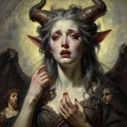 a cinematic crying masterpiece closeup portrait of a colossal gothic demon goddess of good morning, by Wayne Barlowe, by Tim Hildebrandt, by Bruce Pennington, by Antonio Canova, by Caravaggio, by by Jacques-Louis David, oil on canvas, masterpiece, trending on artstation, featured on pixiv, cinematic composition, astrophotography, dramatic pose, beautiful lighting, sharp, details, details, details, hyper-detailed, no frames, HD, HDR, 4K, 8K