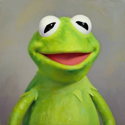 portrait of kermit the frog with salvadore dali mustache, expressive oil painting