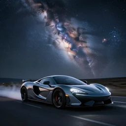 professional photography of sport car drive in space to the Milky Way,