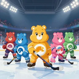 the care bears!! playing ice hockey! dream mercy and winston from overwatch, extremely detailed, sharp focus, wide view, full body shot, smooth, digital illustration, by james jean, by rossdraws, frank franzzeta, mcbess, sakimichan, brosmin, danton fadeev, steve simpson