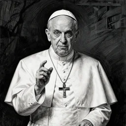 an image of madness, the pope, black and white, pen and ink, very detailed, dark, by Nick Blinko, outsider art