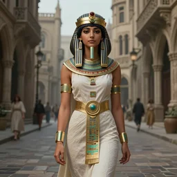 artist reference pictures pose ,sophisticated composition, old masters light composition, procedurally generated, epic maid girl character posing for concept art, gothic city streets behind her, costume design from ancient egyptian designers, substance designer, PBR, HD, Ultra detailed, hyperrealistic, megascans, volumetric light, concept by master artist, made in paint tool SAI2, trending pixiv face