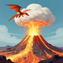 a volcano erupting golden lava and a dragon flying above mushroom cloud, trending on artstation, bekinski