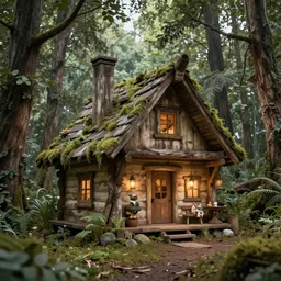 Elf magical forest cabin with a chimney scenery 8k