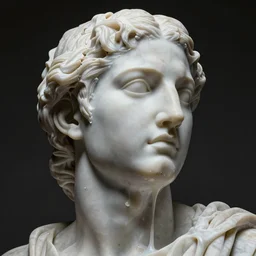 a man made by marble with face disintegrating and melting. by wlop. stylized. dramatic lighting, sharp, highly detailed, octane render, cinematic
