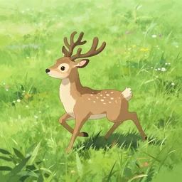concept art of a furry deer character frolicking in a meadow by Makoto Shinkai