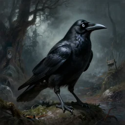fantasy painting of a raven by dr seuss | horror themed | creepy