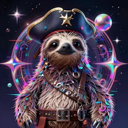 portrait of a fantasycore glitchcore sloth pirate. intricate abstract. intricate artwork. celestial. prismatic, by josephine wall, pixar, ghibli. octane render, CGSociety very coherent symmetrical artwork. cinematic, hyper realism, high detail, octane render, 8k, holographic accents