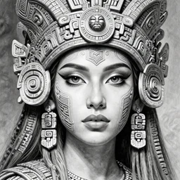 beautiful intricate exquisite mayan princess realistic face, beautiful eyes, black and white drawing, in the style of greg rutkowski, fantasy, amazing detail, epic, intricate, elegant, smooth, sharp focus