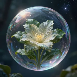 forest inside soap bubble, symetric, organic, flower, leaf, cosmic, futuristic, global illumination, radiant light, stellar background, highly detailed, deep focus, elegant, digital painting, smooth, sharp focus, illustration, ultra realistic, 8 k, by peter mohrbacher