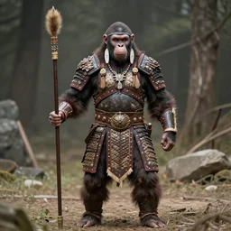 tribal ape warrior in tribal armor, beksinski, ruan jia,