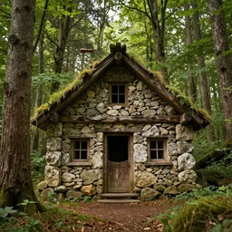 in deep forest in france antic farytale story little cabin made by stones many ages secret