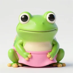 super cute smiling green tree frog dressed in a pink skirt,, photo realistic, matte image