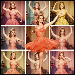 collage of dancing amy adams, 1 9 6 0 s technicolor
