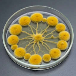 mold growing on a glass platter, macro photography, scientific study, yellow mold, mycelial network