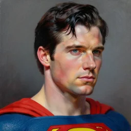 dynamic macro head portrait of hyper - realistic christopher reeve!!! wearing superman costume, painting by alex ross, oil painting photo real