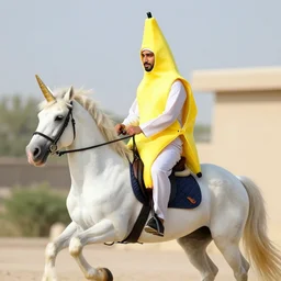 osama bin ladan riding a unicorn dressed in a banana costume