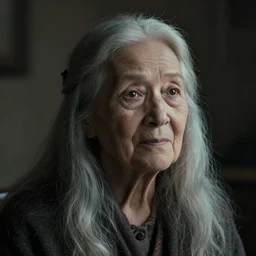 portrait of a gentle and wise old woman with long hairs in alan lee and marc simonetti and emil melmoth style  , cinematic lighting