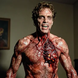 mitch mcconnell body horror directed by david cronenberg, limb mutations, swollen veins, red flesh strings, broken teeth, cinestill 8 0 0 t, 1 9 8 0 s movie still, film grain