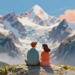 of a couple on a romantic escapade in the Mont Blanc, in the style of Gehry, macro lens, shallow depth of field, highly detailed, digital painting, trending artstation, concept art, illustration, cinematic lighting, vibrant colors, photorealism, epic, octane render