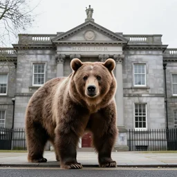 brown bear outside Dublin Criminal Court, Ireland, photograph, 8k