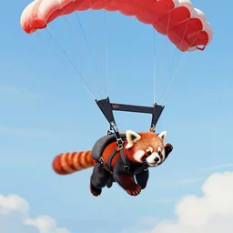 a red panda skydiving with a parachute, extremely detailed, sharp focus, wide view, full body shot, smooth, digital illustration, by james jean, by rossdraws, frank franzzeta, mcbess, sakimichan, brosmin, danton fadeev, steve simpson